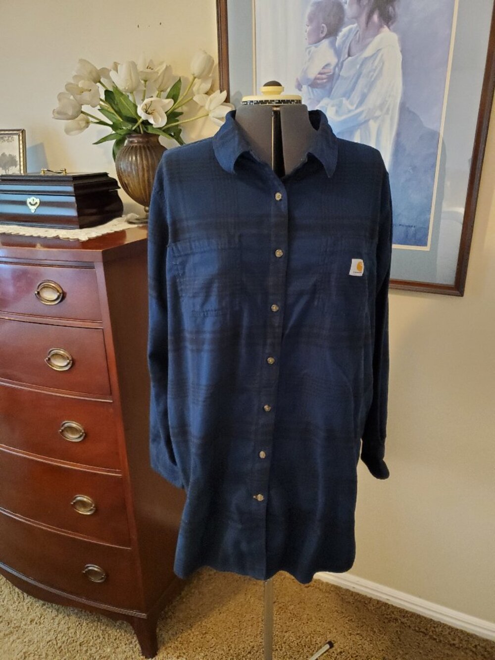 Carhartt Women's Rugged Flex Relaxed Fit Size 3X Plaid Tunic Blue